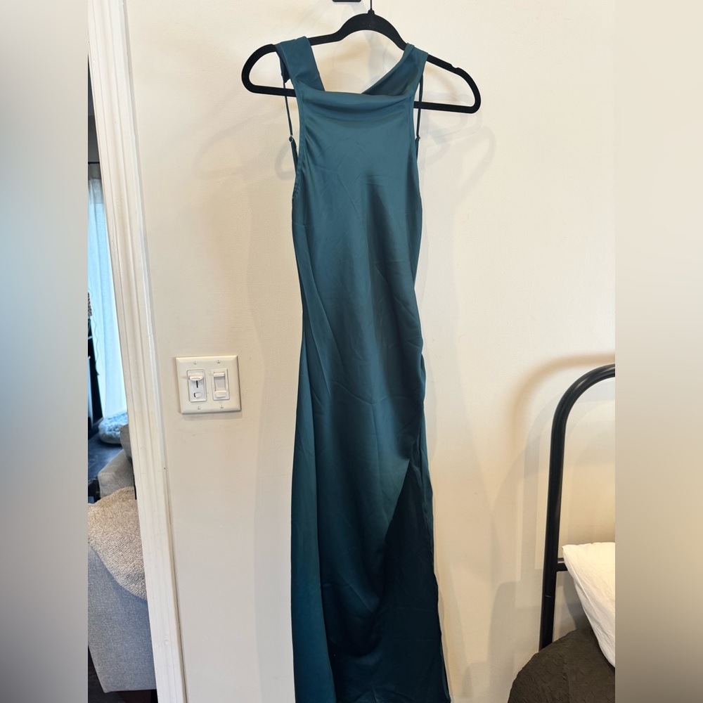 Elegant Teal Cocktail Dress, Satin, Medium